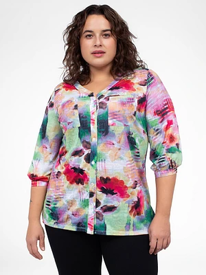 3/4-sleeve semi-fitted blouse with buttons