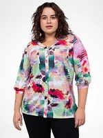 3/4-sleeve semi-fitted blouse with buttons
