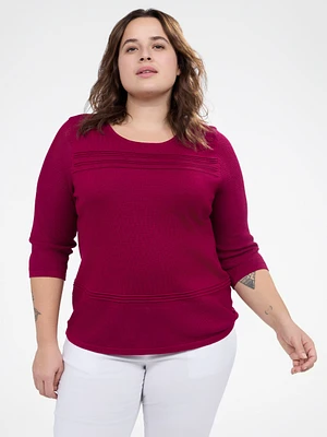 3/4-sleeve semi-fitted pullover sweater