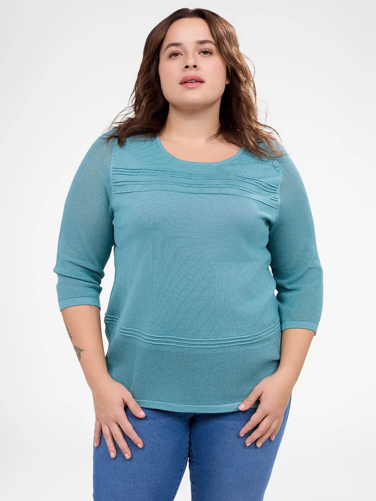 3/4-sleeve semi-fitted pullover sweater