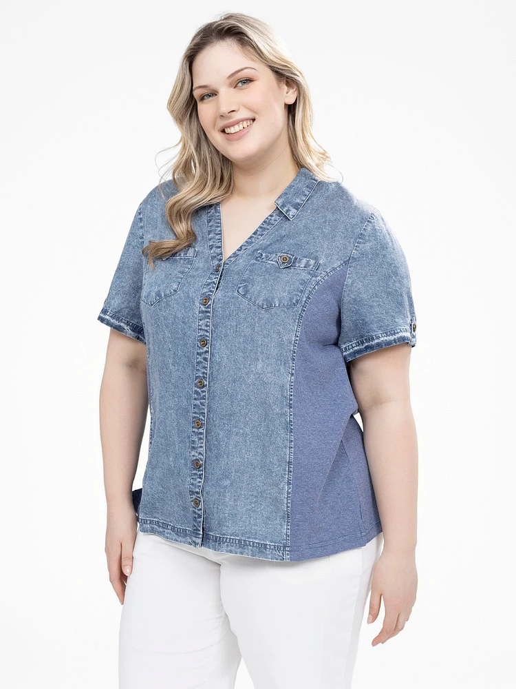Blouse semi-ajustée à manches courtes avec boutons