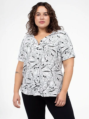 Short-sleeve semi-fitted blouse with buttons