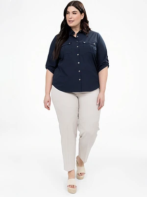 3/4-sleeve semi-fitted blouse with buttons