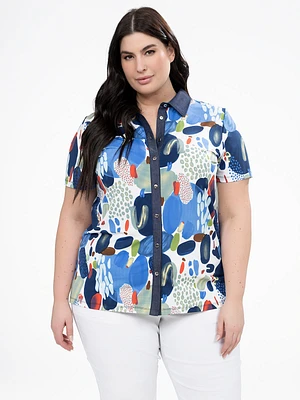 Short-sleeve semi-fitted blouse with buttons