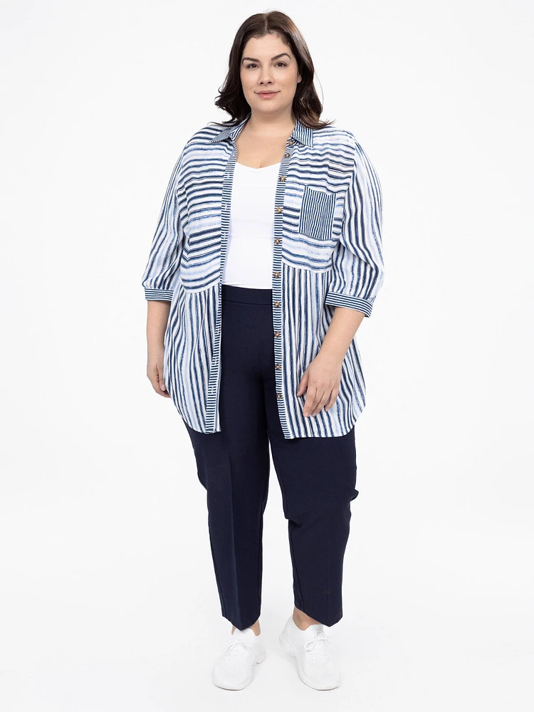 3/4-sleeve semi-fitted blouse with buttons