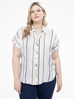 Short-sleeve semi-fitted blouse with buttons