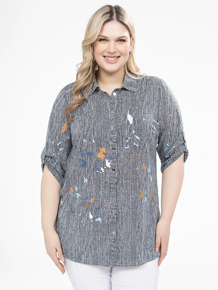 3/4-sleeve semi-fitted tunic with buttons
