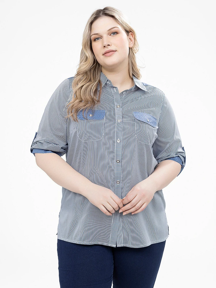 3/4-sleeve semi-fitted blouse with buttons