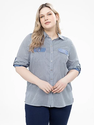 3/4-sleeve semi-fitted blouse with buttons