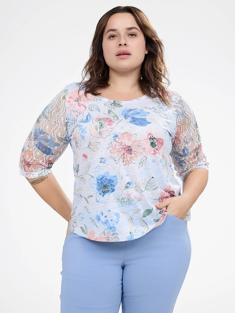 3/4-sleeve semi-fitted t-shirt