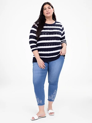 3/4-sleeve semi-fitted pullover sweater