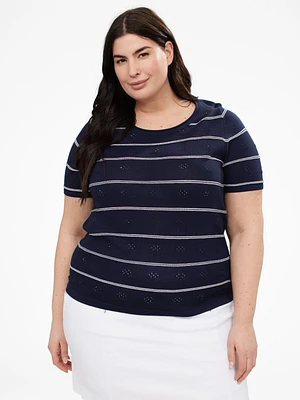 Short-sleeve semi-fitted pullover sweater