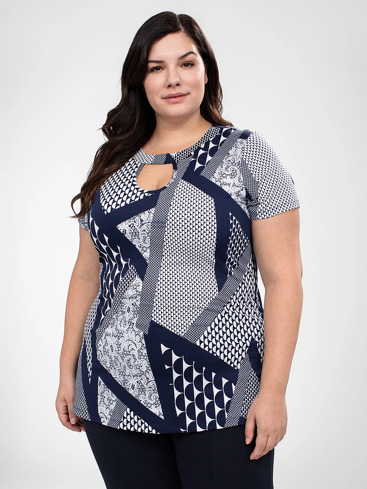 Short-sleeve semi-fitted tunic