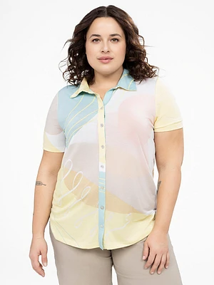 Short-sleeve semi-fitted blouse with buttons