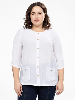 Blouse ample à manches 3/4 avec boutons