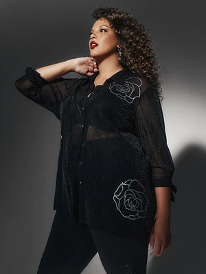 3/4-sleeve semi-fitted blouse with buttons