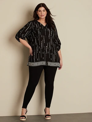 3/4-sleeve semi-fitted blouse with buttons