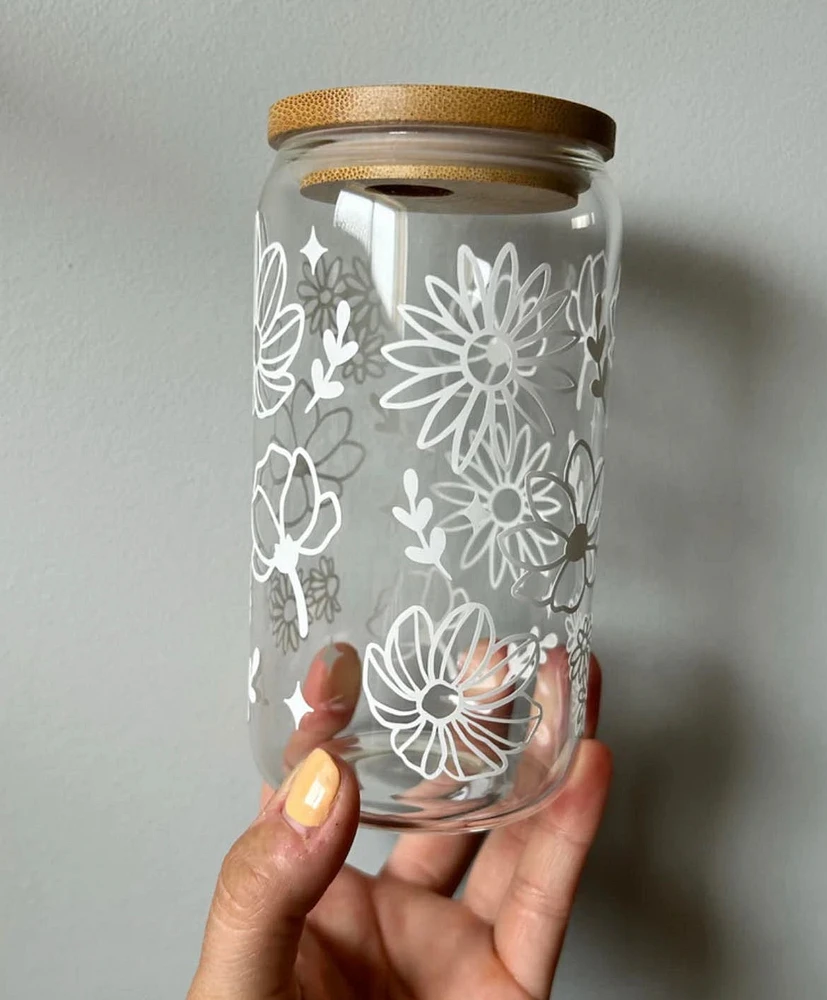 Tumbler en verre avec couvercle et paille (16 oz
