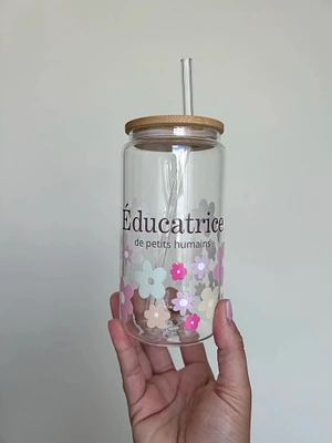 Tumbler en verre avec couvercle et paille (16 oz