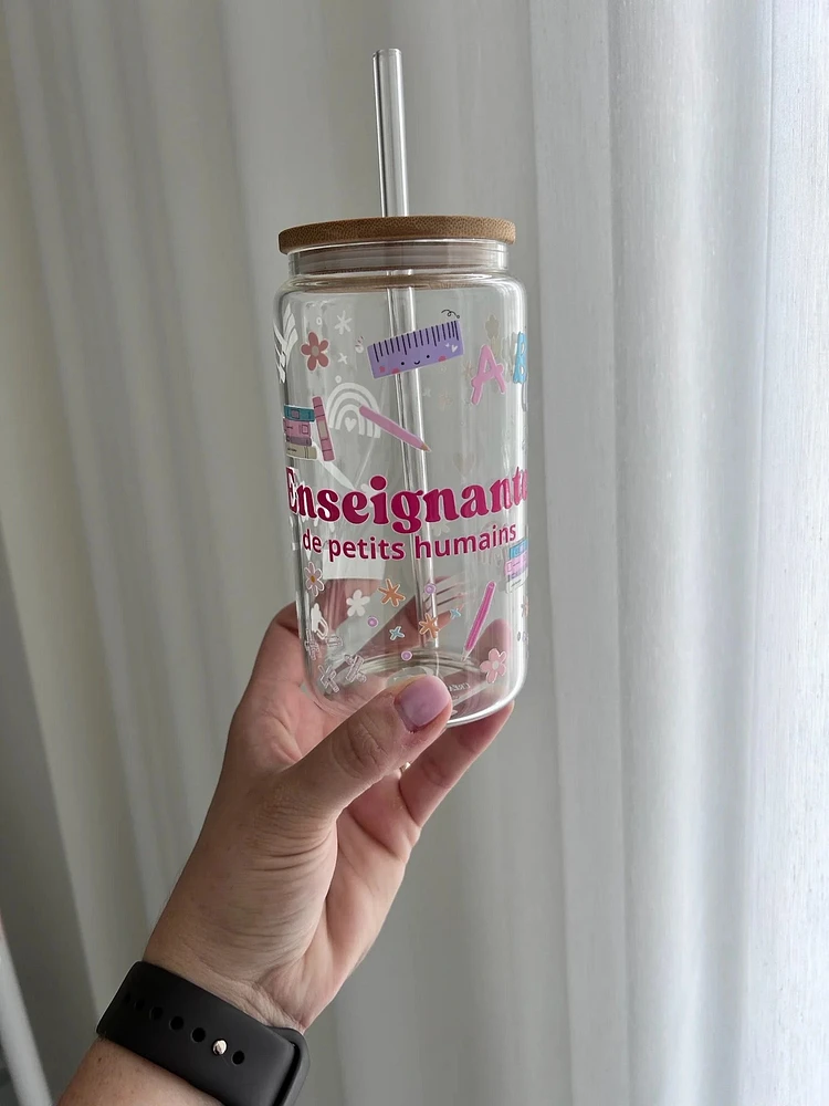 Tumbler en verre avec couvercle et paille (16 oz
