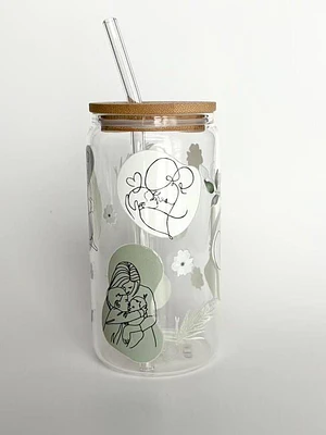 Tumbler en verre avec couvercle et paille (16 oz) - Les bras de maman