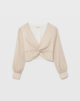 Medallion-Print Twisted V-Neck Top
