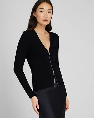 Deep V-Neck Zipper Cardigan