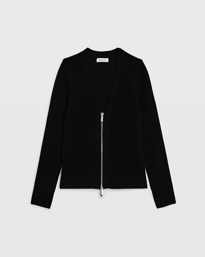Deep V-Neck Zipper Cardigan