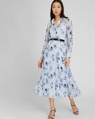 Pleated Maxi Shirt Dress