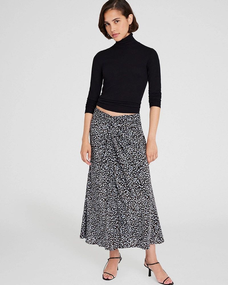 Printed Twist-Front Midi Skirt