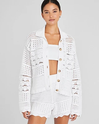 Open Stitch Long Sleeve Button-Down Sweater