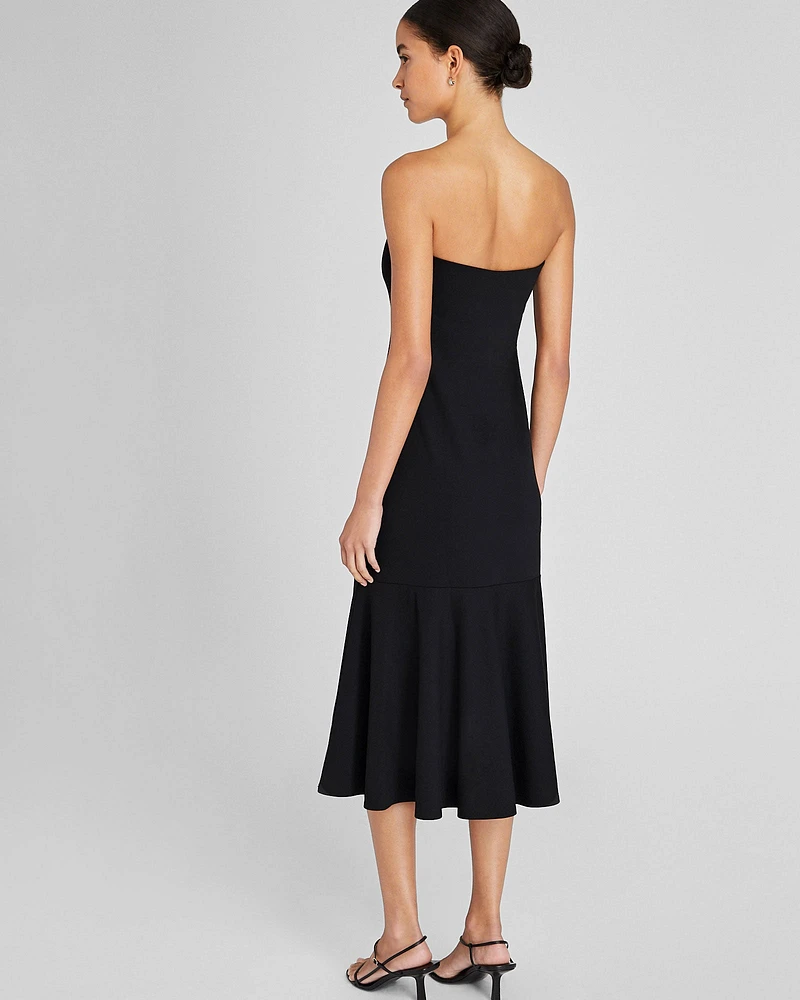 Fluted Strapless Knit Midi Dress