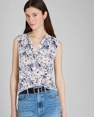 Printed Sleeveless Silk Popover Shirt