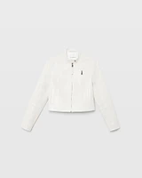 Band Collar Cropped Leather Jacket