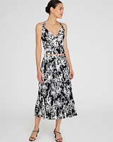 Floral Print Pleated Midi Skirt