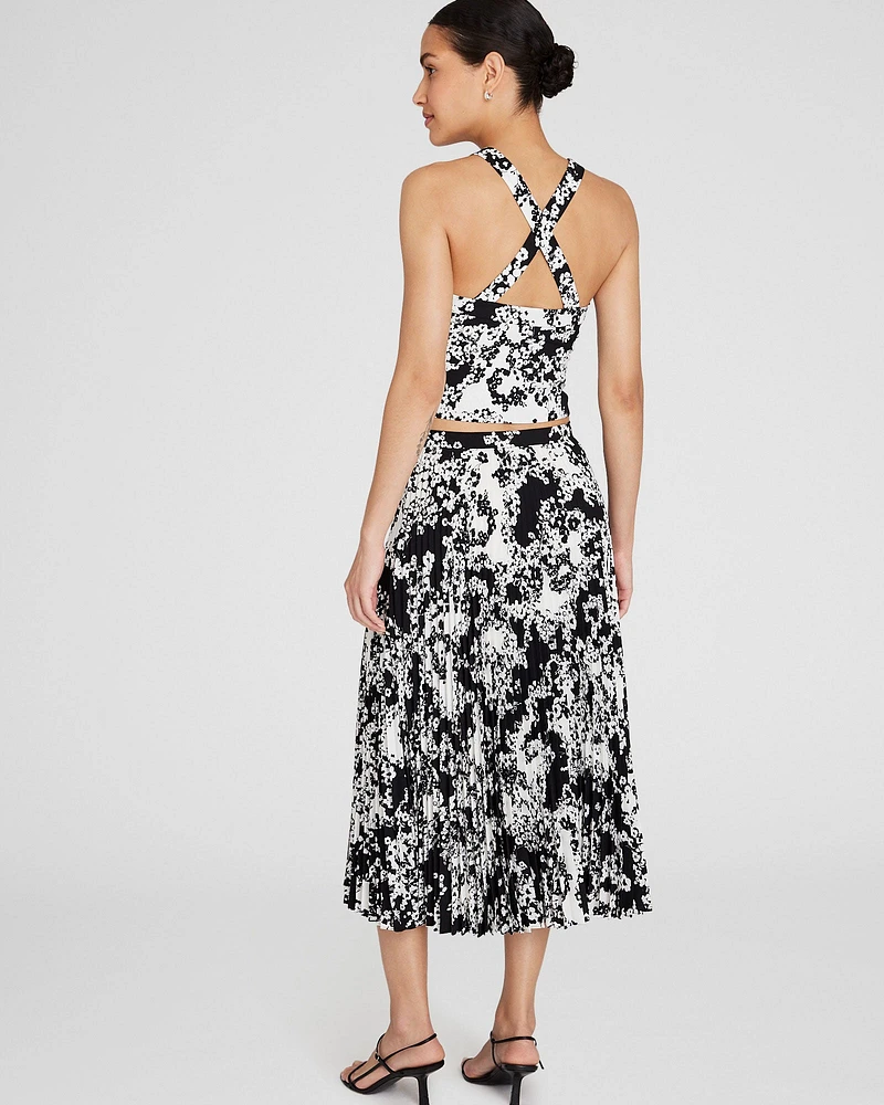 Floral Print Pleated Midi Skirt