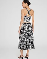Floral Print Pleated Midi Skirt