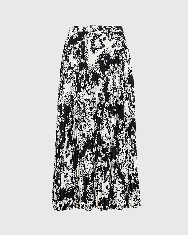Floral Print Pleated Midi Skirt