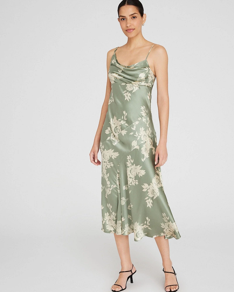 Drape Shoulder Silk Maxi Dress