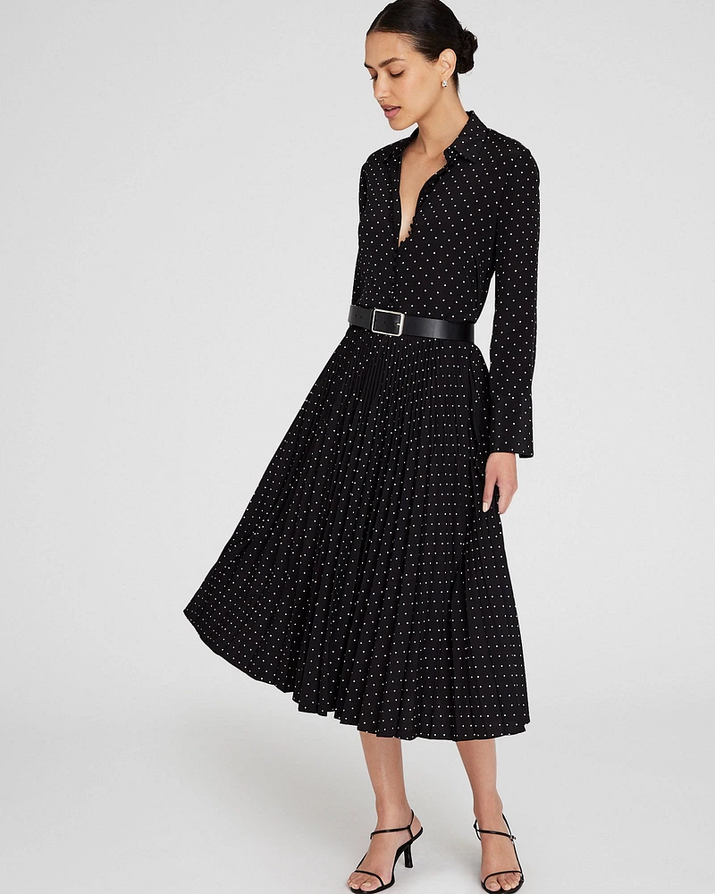 Polka Dot Pleated Midi Skirt
