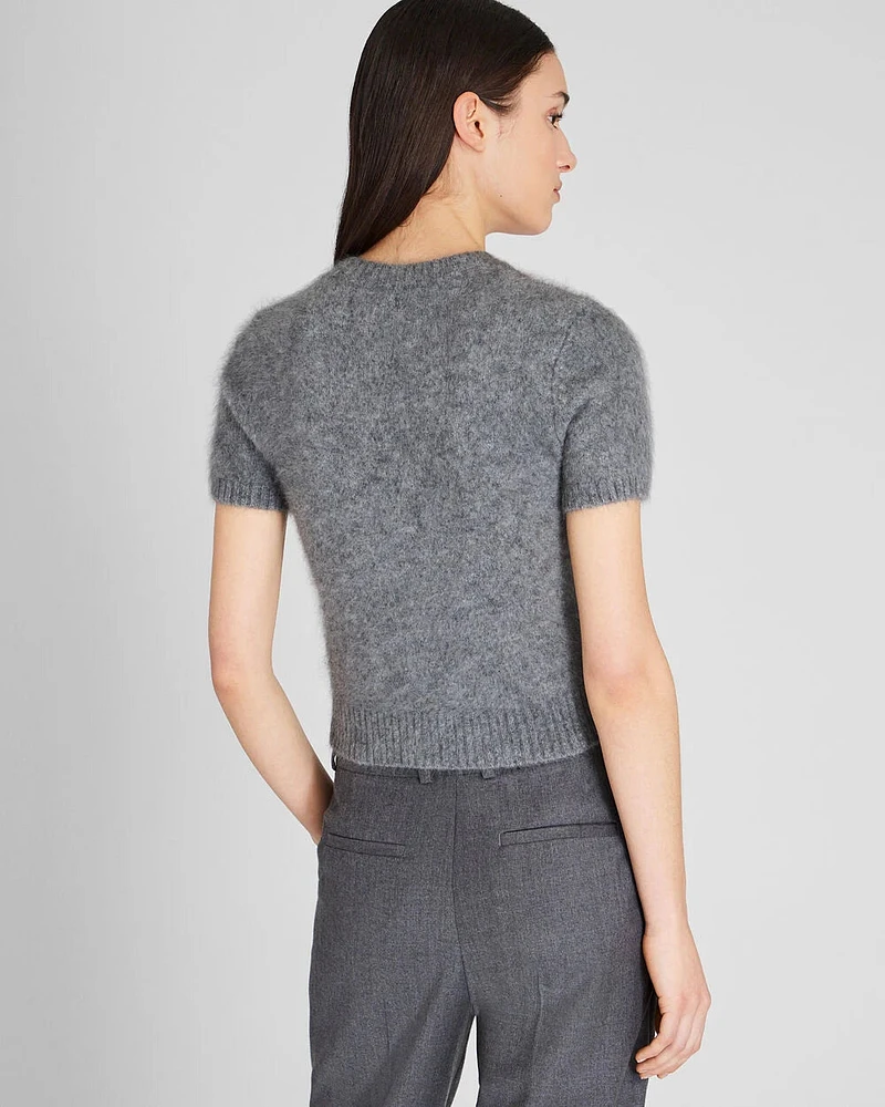 Brushed Cashmere Short-Sleeve Sweater