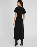 Flutter Sleeve Crepe Midi Dress