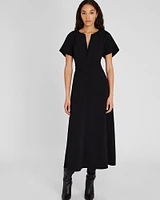 Flutter Sleeve Crepe Midi Dress