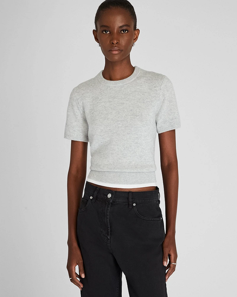 Cashmere Blend Shrunken Crew Neck Sweater