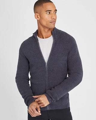 Bouclé Waffle Stitch Full Zip Sweater