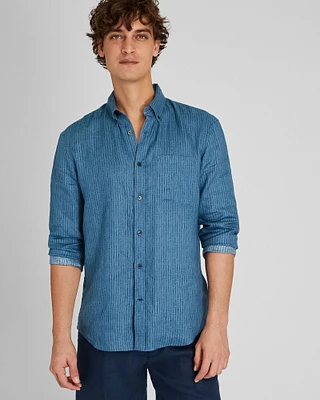 Long-Sleeve Double Stripe Linen Shirt