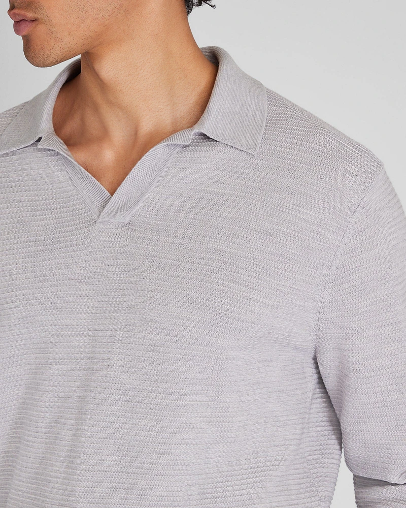 Long-Sleeve Textured Johnny Collar Knit Polo