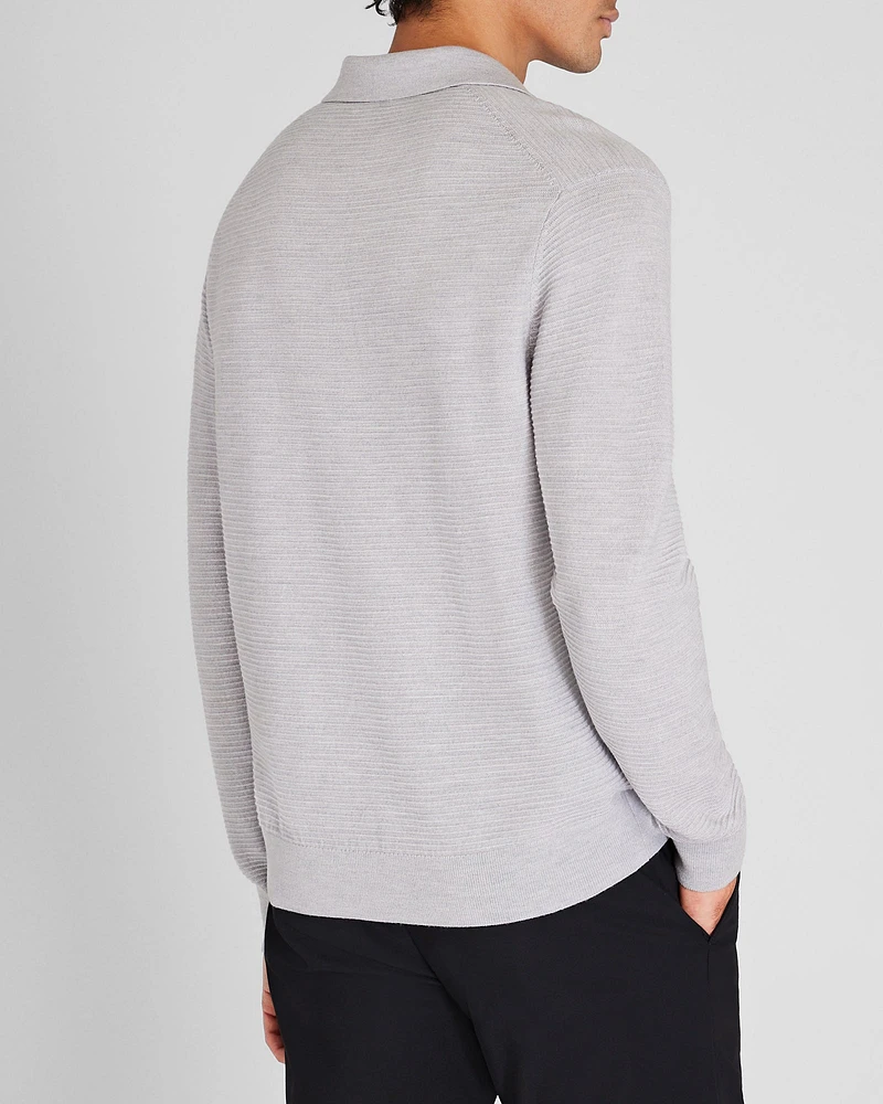 Long-Sleeve Textured Johnny Collar Knit Polo