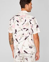Short Sleeve Camp Collar Block Print Shirt