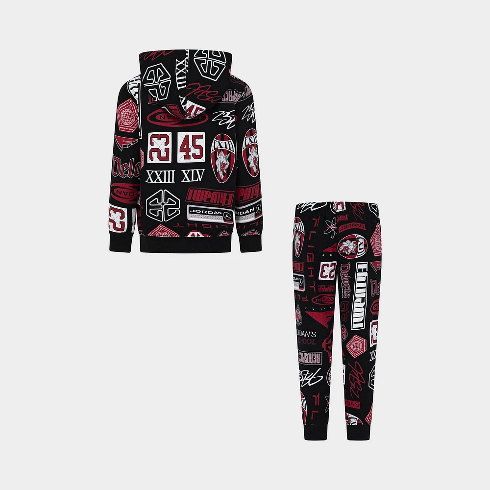Jordan Child Boys' All-Over-Print Brooklyn Fleece Pullover Hoodie Set / Black